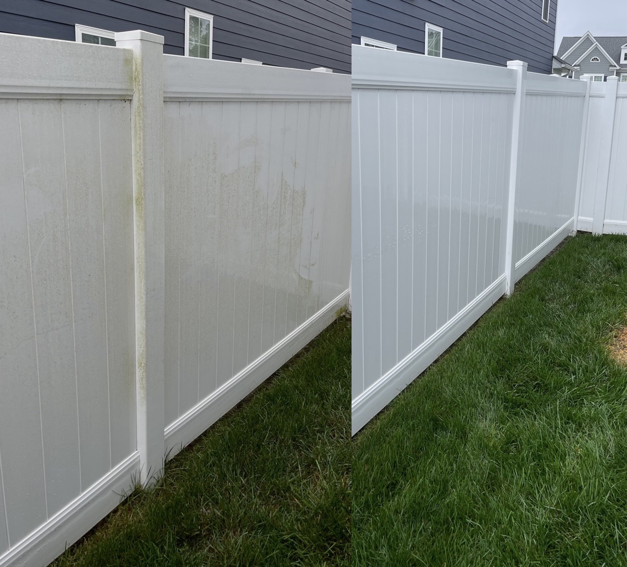 White Fence Before and After Cleaning
